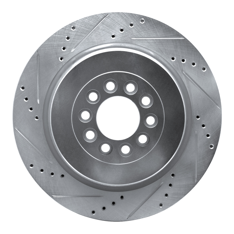 Jaguar XJR Brake Rotor (1) - Front Left - R1 Concepts - Drilled & Slotted - Silver - `03-`05